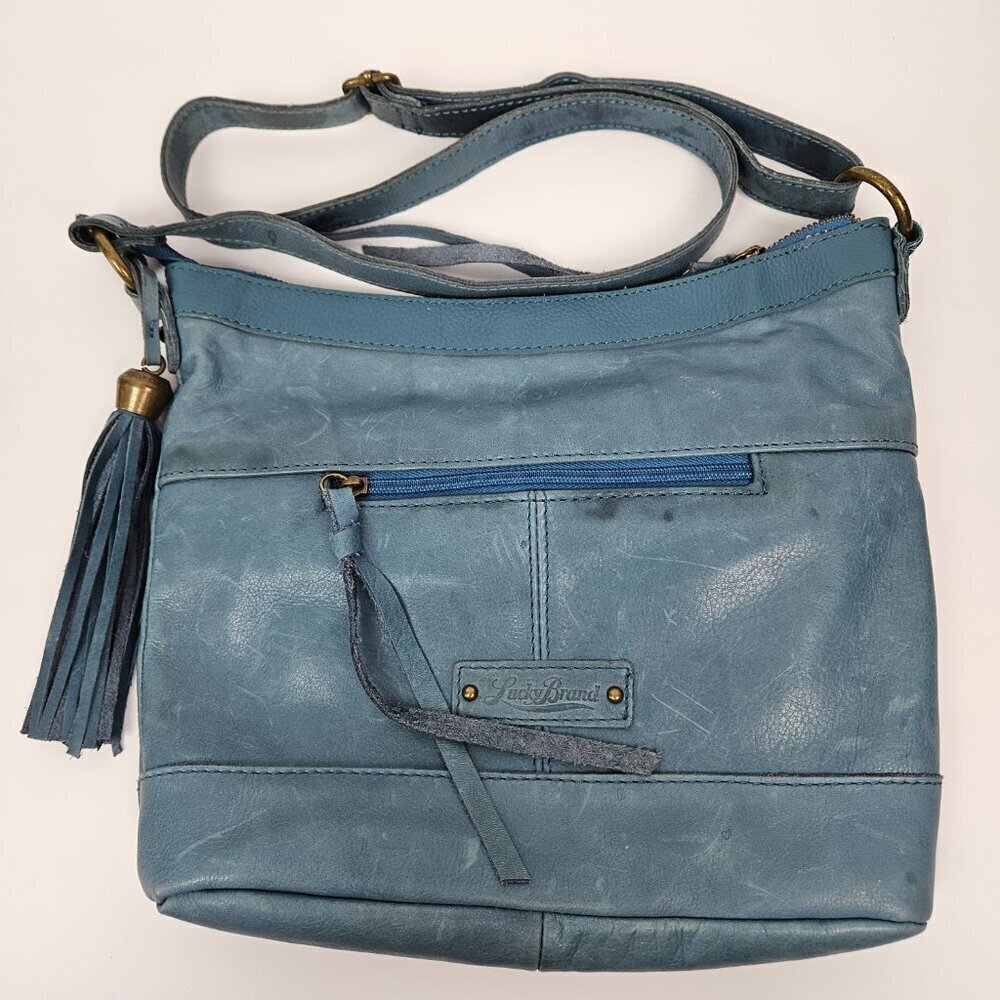 Lucky Brand Boho Blue Leather Crossbody Bag - Picture 13 of 16